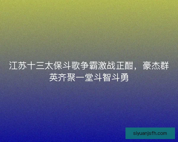 江苏十三太保斗歌争霸激战正酣，豪杰群英齐聚一堂斗智斗勇