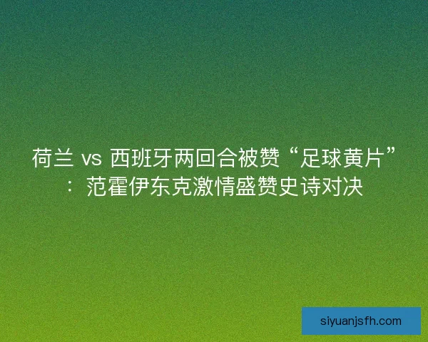 荷兰 vs 西班牙两回合被赞 “足球黄片”：范霍伊东克激情盛赞史诗对决